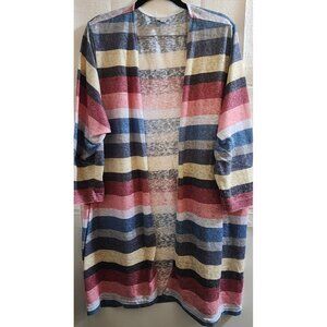 AVENUE MULTI-COLOR-STRIPE OPEN-FRONT DUSTER CARDIGAN
